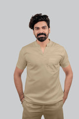 Scrubfit Wear ban neck design Scrubs - Men (Beige)