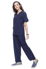 Twill Women's 6-Pocket Navy Blue Scrub Suit