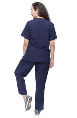 Twill Women's 6-Pocket Navy Blue Scrub Suit