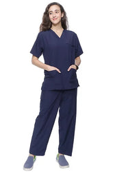 Twill Women's 6-Pocket Navy Blue Scrub Suit