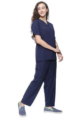 Twill Women's 6-Pocket Navy Blue Scrub Suit