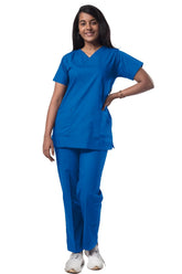 Classic Women's 6-Pocket Blue Scrub Suit