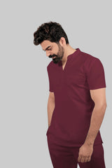 Scrubfit Wear ban neck design Scrubs - Men(Mahroon)