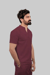 Scrubfit Wear ban neck design Scrubs - Men(Mahroon)