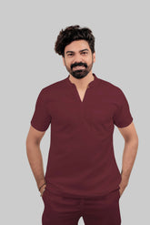 Scrubfit Wear ban neck design Scrubs - Men(Mahroon)