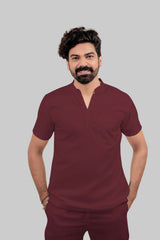Scrubfit Wear ban neck design Scrubs - Men(Mahroon)