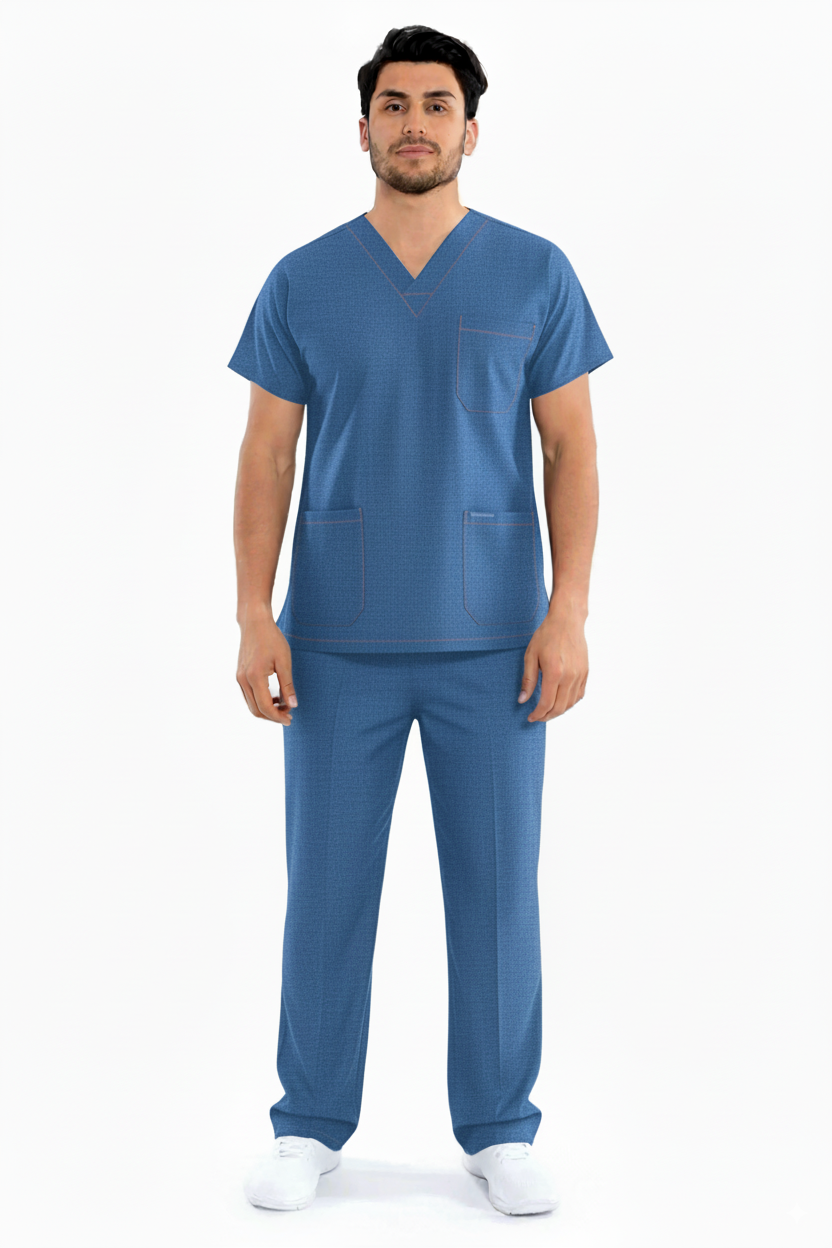 Denim-Texture Scrub Suit