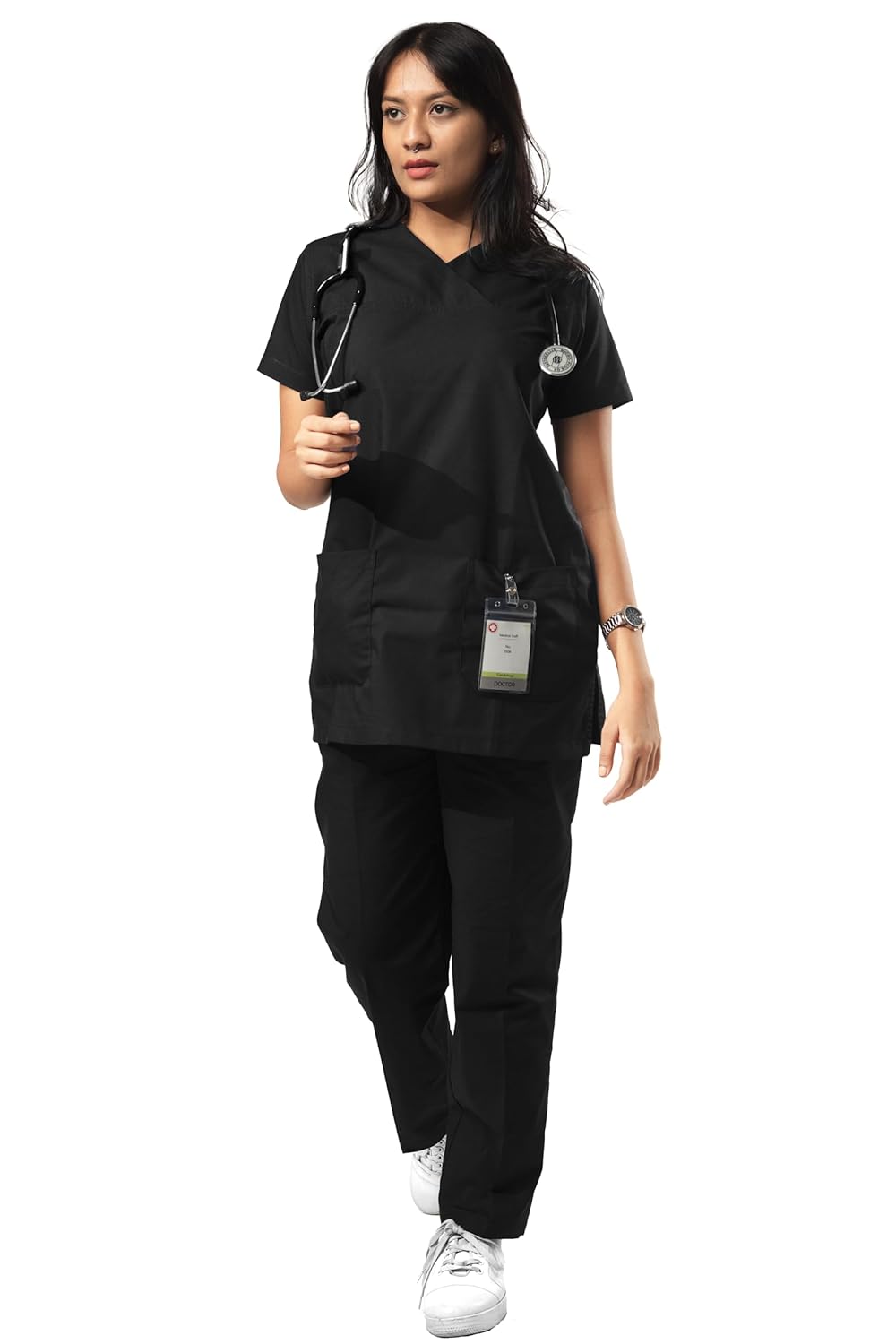 Classic Women's 6-Pocket Blue Scrub Suit